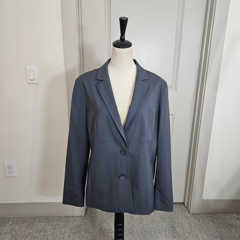 Lafayette 148 New York Grey Virgin Wool Blend 2-Button Blazer Jacket Women Sz 14